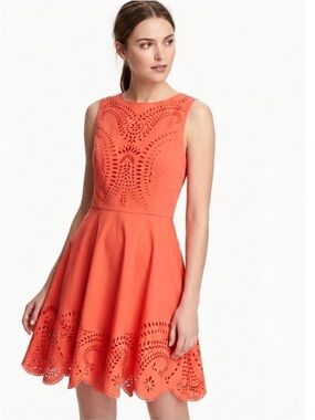 Ya Los Angeles Coral Laser-Cut Fit & Flare Mini Dress